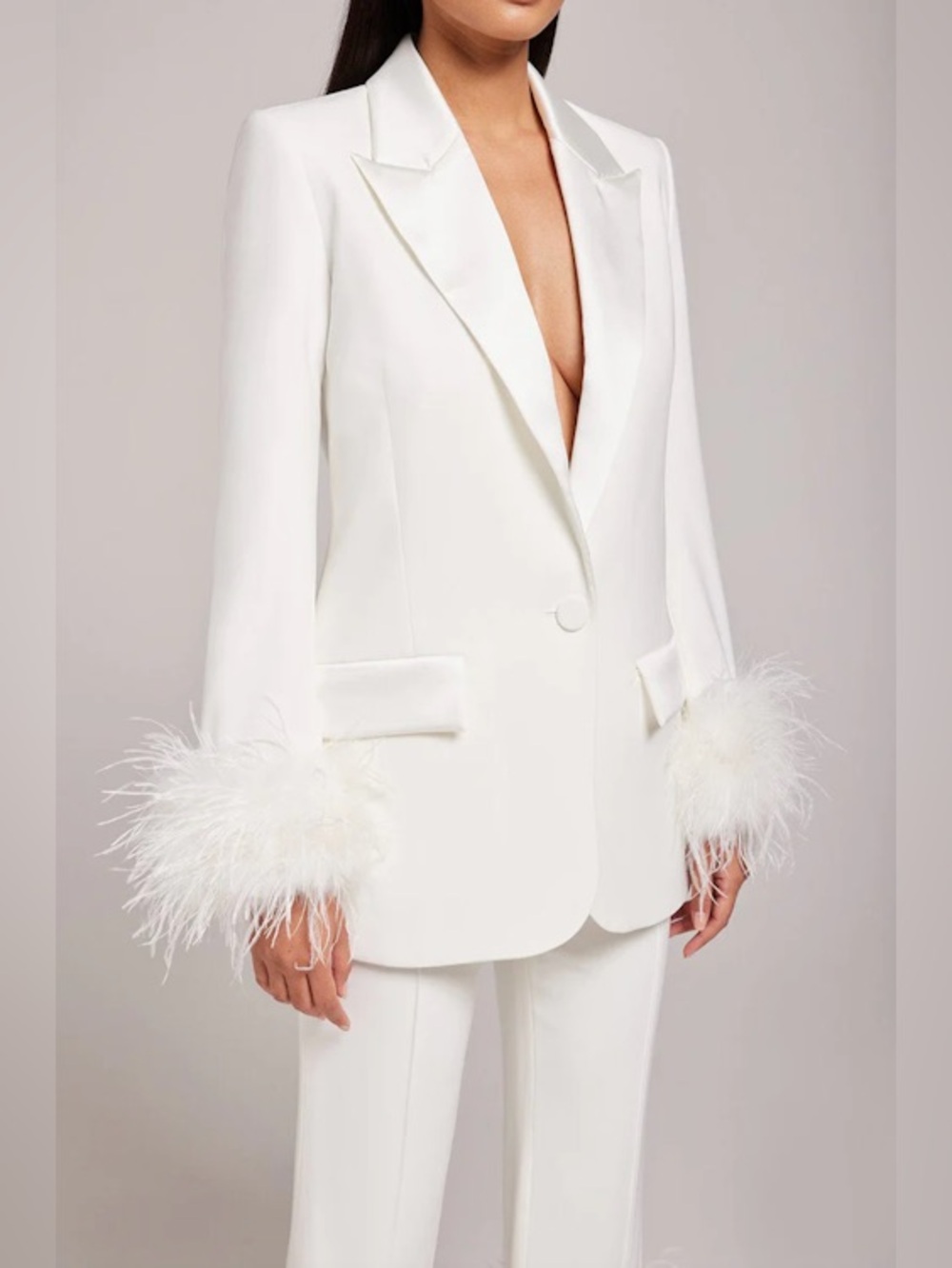 NADINE MERABI FEATHER CUFF BLAZER